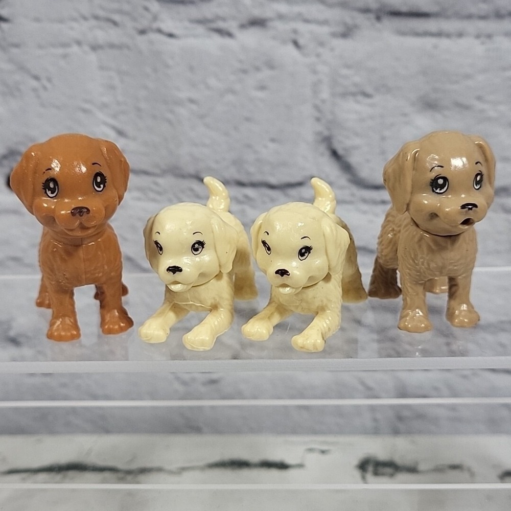 Barbie Doll Pet Puppy Dog Figures Lot Of 4 Lab Retriever Brown Yellow Mattel